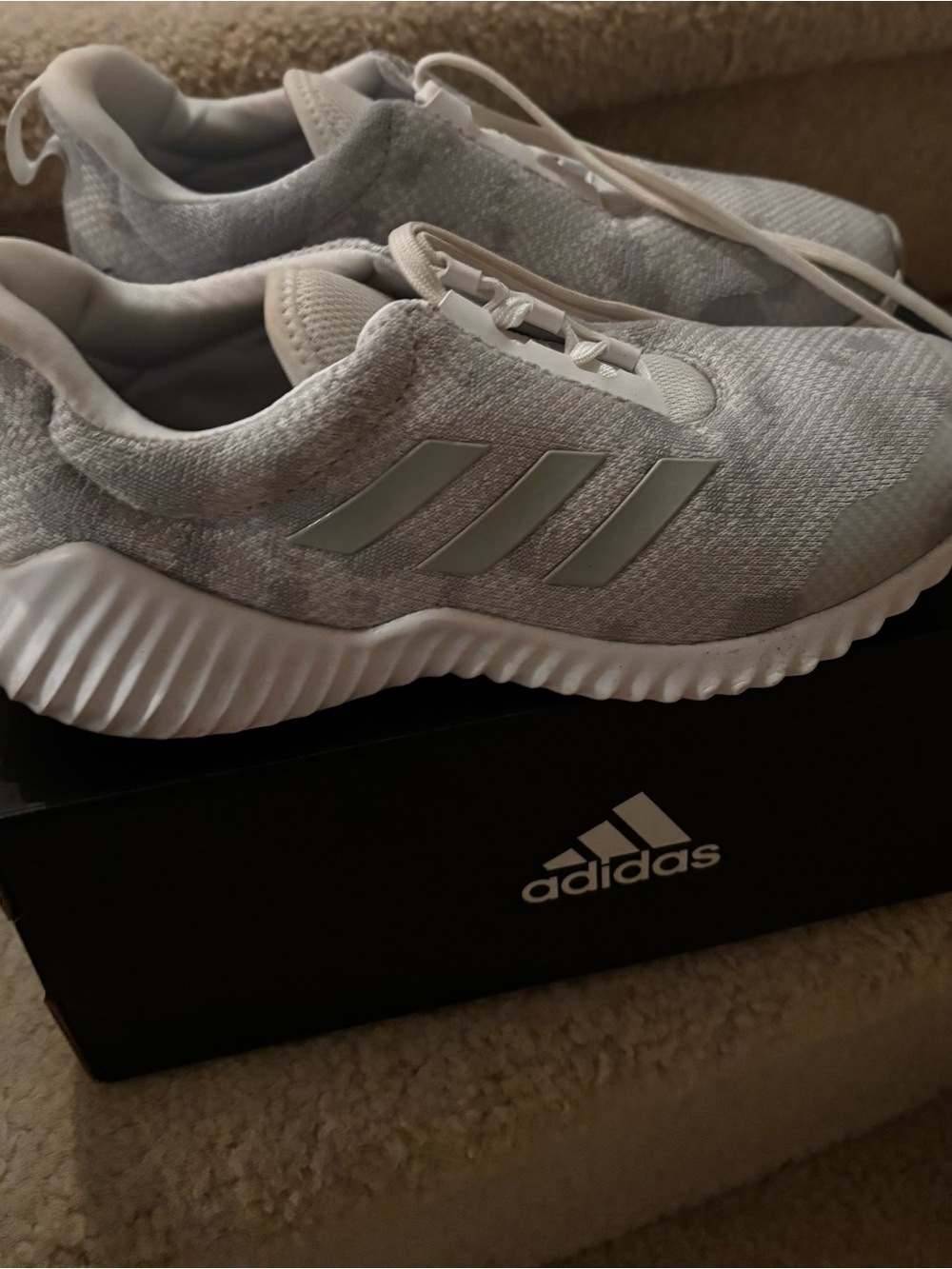 adidas White Knit Slip-On Sneakers with Subtle Gray Accents
